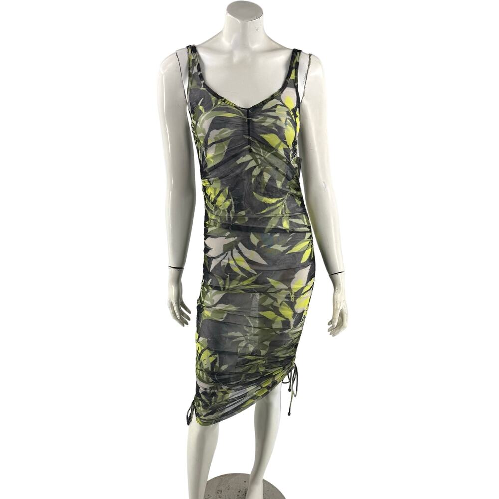 Bar III Womens Swim Cover Up Dress Size Small Mesh Desert Palm Green Black NEW